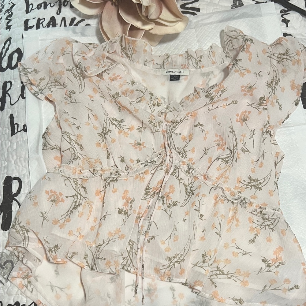 Cotton On Cream and Peach Floral Blouse